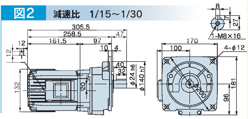 富士変速機ギヤードモータ  VX-MFシリーズ（屋内仕様 フランジ取付） VX04-030MF