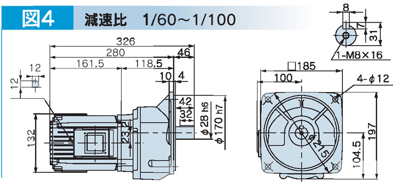 富士変速機ギヤードモータ  VX-MFシリーズ（屋内仕様 フランジ取付） VX04-100MF