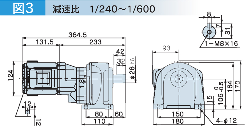 富士変速機ギヤードモータ  VX-Mシリーズ（屋内仕様 脚取付） VX01-240M