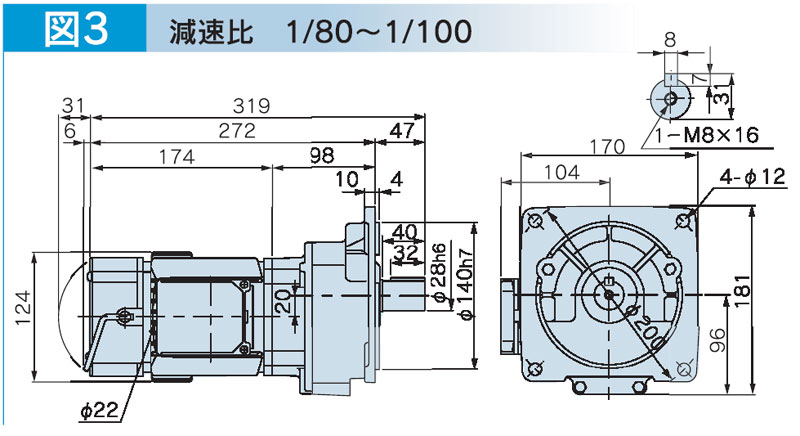 富士変速機ギヤードモータ  VX-BFシリーズ（屋内仕様 フランジ取付） VX02-080BF