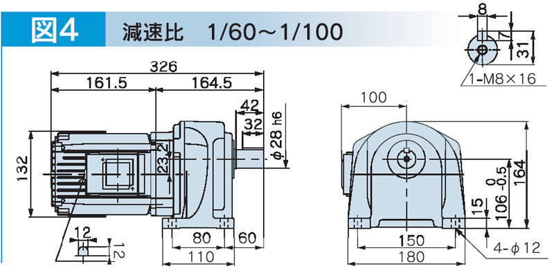 富士変速機ギヤードモータ  VX-Mシリーズ（屋内仕様 脚取付） VX04-080M