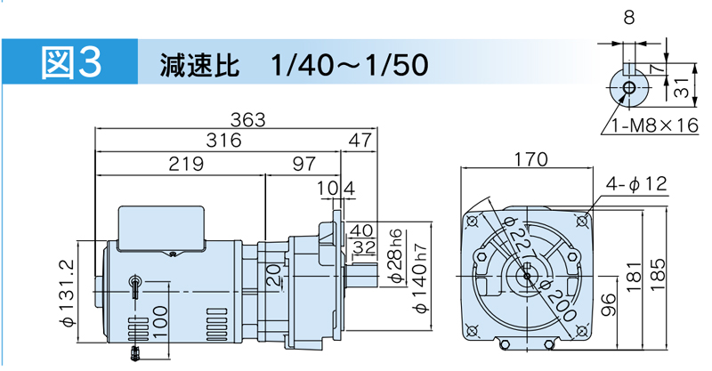 富士変速機ギヤードモータ  VX-SFシリーズ（屋内仕様 フランジ取付） VX04-050SF