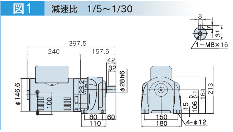 富士変速機ギヤードモータ  VX-Sシリーズ（屋内仕様 脚取付） VX08-015S