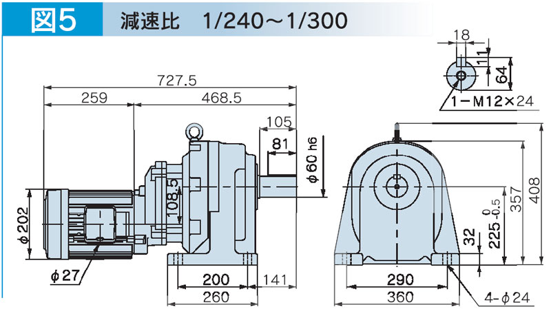 富士変速機ギヤードモータ  VX-EMシリーズ（屋内仕様 脚取付） VX22-240EM