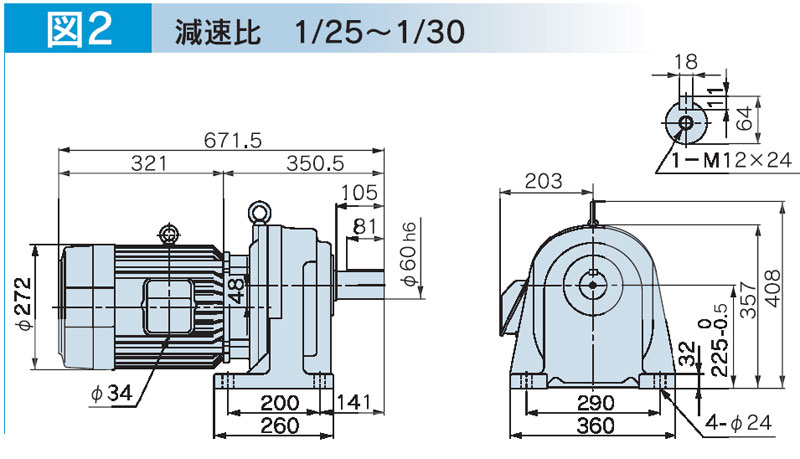 富士変速機ギヤードモータ  VX-EMシリーズ（屋内仕様 脚取付） VX75-030EM