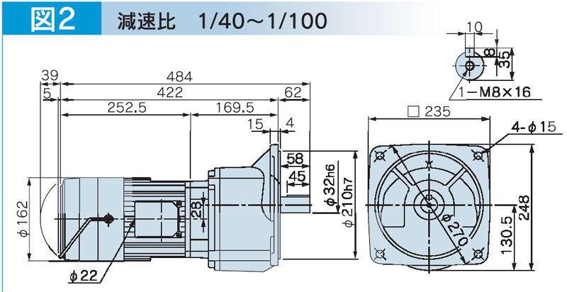 富士変速機ギヤードモータ  VX-EBFシリーズ（屋内仕様 フランジ取付） VX08-100EBF